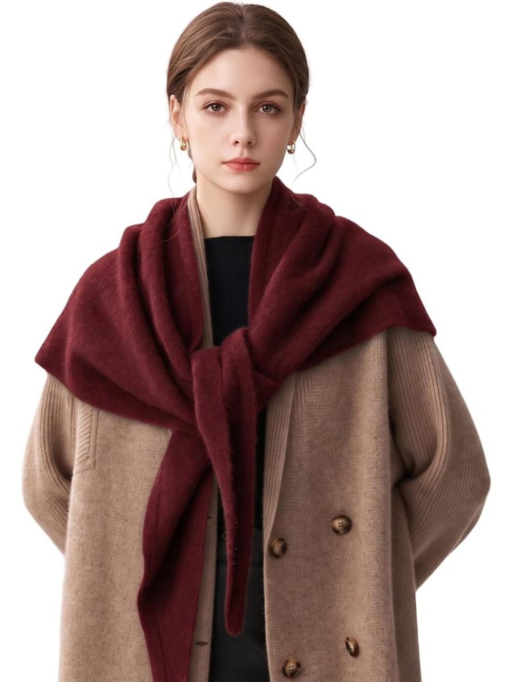 Cozy Merino Wool Triangle Scarf | Soft Warm Neck Gaiter for Women, Stylish